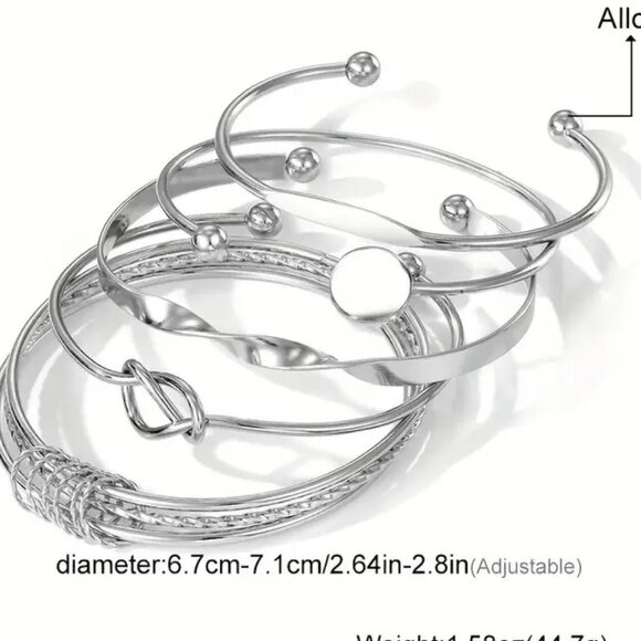 Bracelet Bangle Cuff 5pc Set Silver Alloy Knot Glam Layered Simple Chic Twisted - Picture 4 of 4